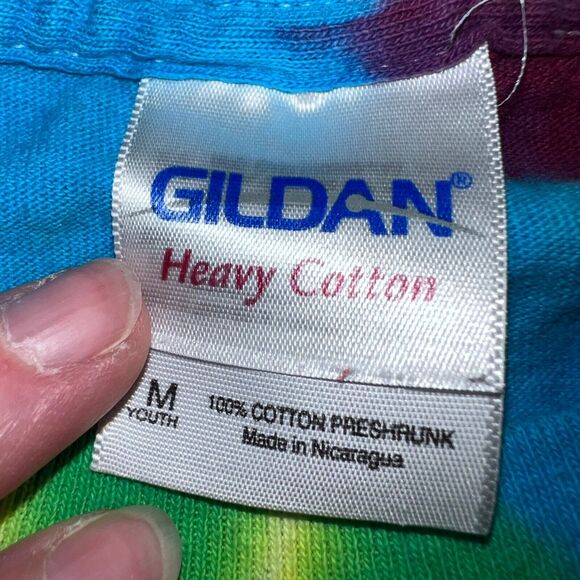 Gildan Girls T Shirt Top Tie Dye Short Sleeve Crew Neck Bright Multicolor Medium - Picture 5 of 6